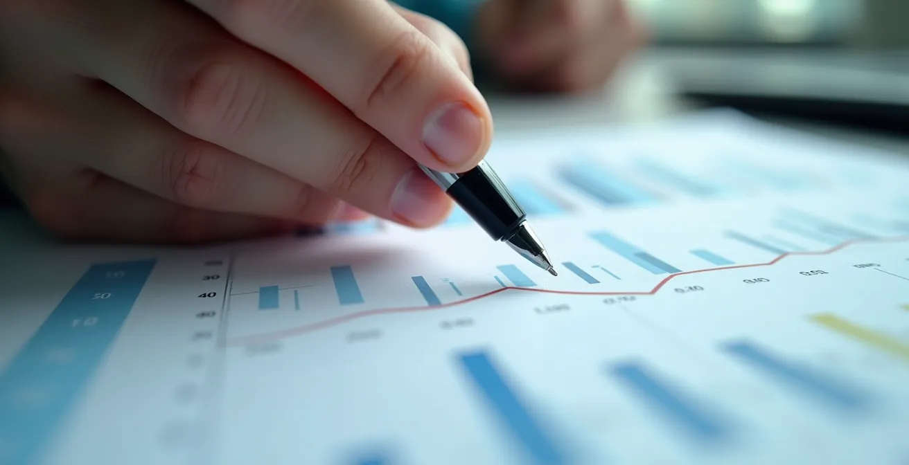 Gros plan sur des mains analysant des graphiques de consommation électrique avec des courbes de charge visibles