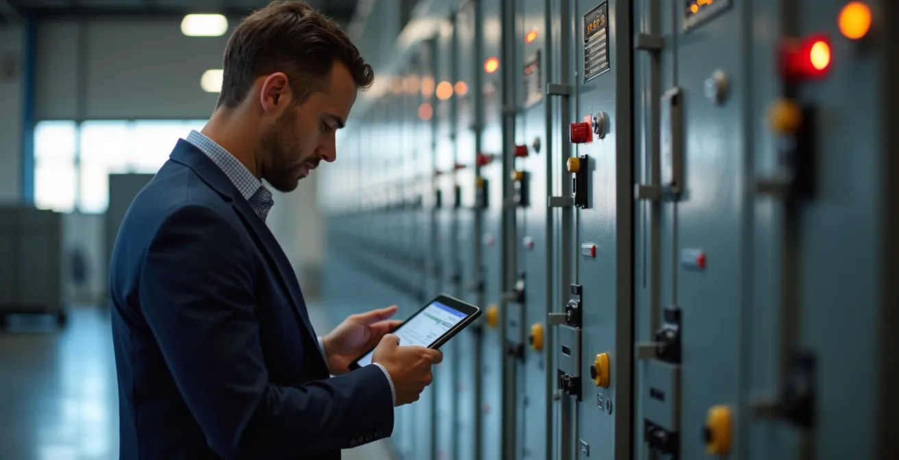 Expert analysant les équipements électriques d'une entreprise pour évaluer le potentiel d'effacement