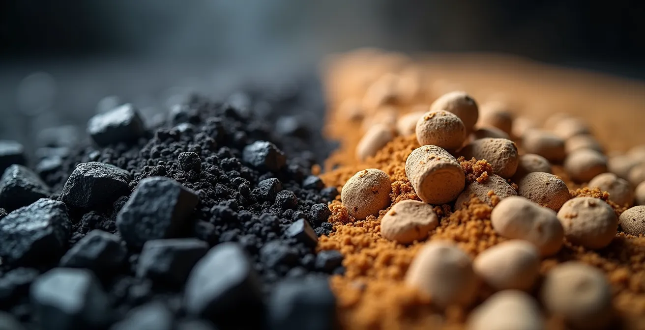 Vue macro détaillée de pellets de biomasse remplaçant le charbon