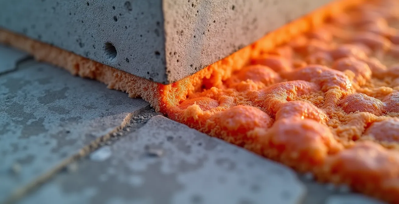 Vue macro d'une surface de mur montrant les variations de température avec texture d'isolation visible