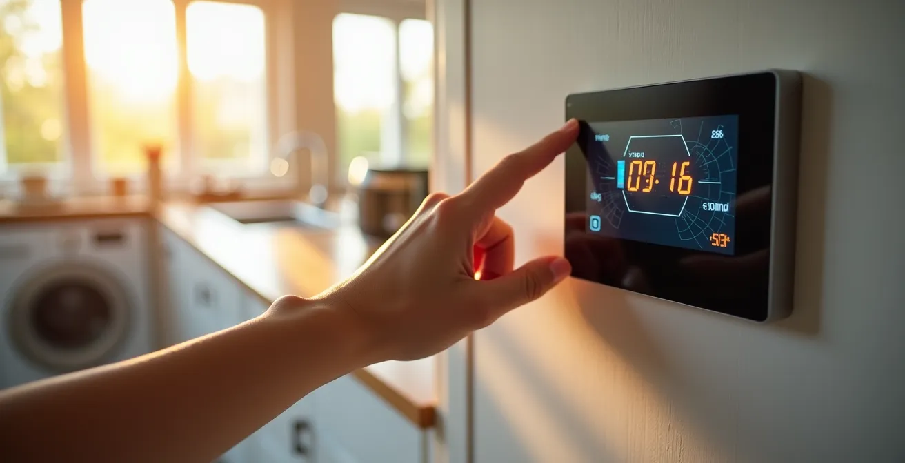 Tableau de bord domotique montrant la programmation des appareils électroménagers selon la production solaire