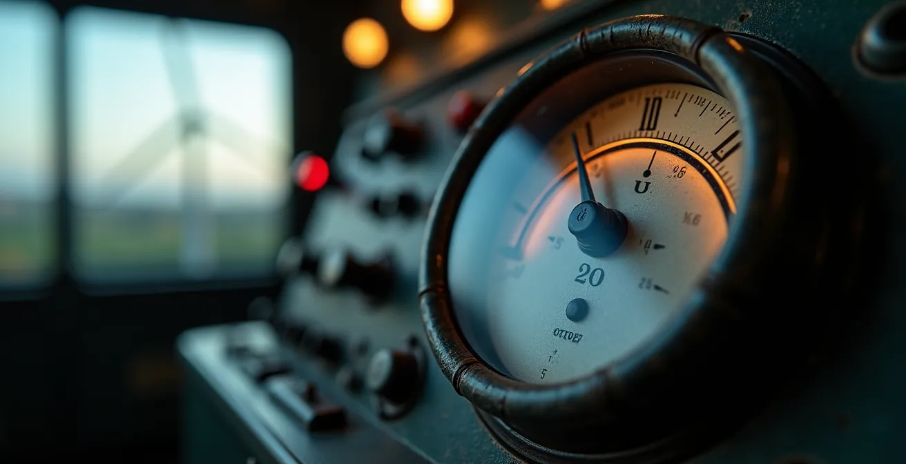 Graphique circulaire montrant visuellement le facteur de charge de 20% d'une éolienne